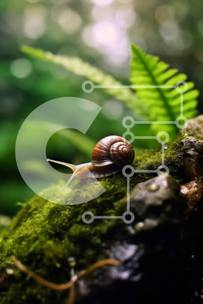 Σετ των 2 Intra Συλλεκτικό Ξύλινο Παζλ Plywood  4mm - Όμορφη εικόνα ενός σαλιγκαριού που σέρνεται σε έναν βροχερό βράχο σε ένα δάσος Σε Ξύλινο Κουτί - Διαστάσεις: 10x10 cm – 25 κομμάτια