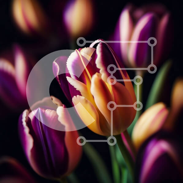 Intra Συλλεκτικό Ξύλινο Παζλ Plywood  4mm - Ζωντανές τουλίπες σε σκοτεινό φόντο Σε Ξύλινο Κουτί - Διαστάσεις: 10x10 cm – 25 κομμάτια