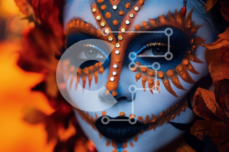 Intra Συλλεκτικό Ξύλινο Παζλ Plywood  4mm - Όμορφη γυναίκα με μακιγιάζ της ημέρας των νεκρών και λουλούδια στα μαλλιά της Σε Ξύλινο Κουτί - Διαστάσεις Puzzle: 10x10 cm – 25 κομμάτια