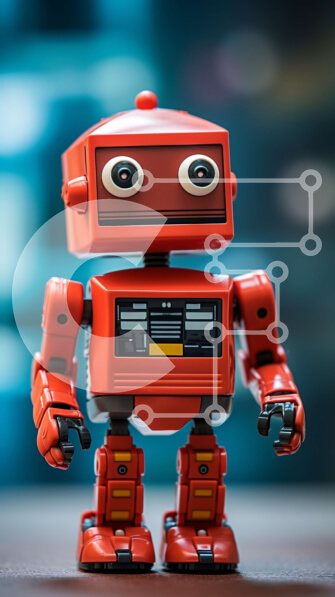 Intra Συλλεκτικό Ξύλινο Παζλ Plywood  4mm - Αξιολάτρευτη εικόνα ενός μικρού κόκκινου ρομπότ σε μια ξύλινη επιφάνεια Σε Ξύλινο Κουτί - Διαστάσεις Puzzle: 10x10 cm – 25 κομμάτια