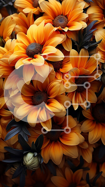 Σετ των 2 Intra Συλλεκτικό Ξύλινο Παζλ Plywood  4mm - Ζωντανό μπουκέτο πορτοκαλί μαργαρίτες με μαύρα κέντρα και πράσινα φύλλα Σε Ξύλινο Κουτί - Διαστάσεις: 10x10 cm – 25 κομμάτια