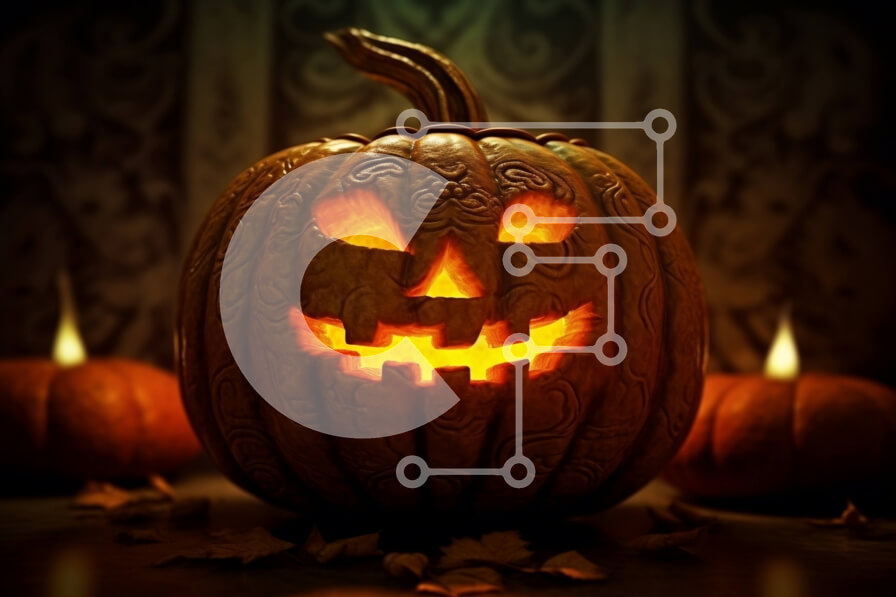 Intra Συλλεκτικό Ξύλινο Παζλ Plywood  4mm - Τρομακτικό ντεκόρ αποκριών με σκαλιστή κολοκύθα Jack-o'-lantern Σε Ξύλινο Κουτί - Διαστάσεις: 10x10 cm – 25 κομμάτια