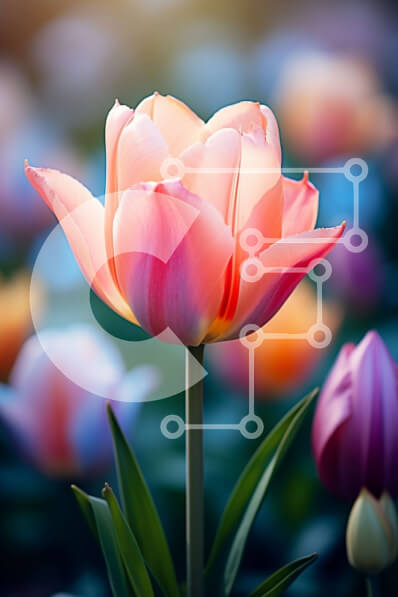 Σετ των 2 Intra Συλλεκτικό Ξύλινο Παζλ Plywood  4mm - Κοντινό πλάνο ενός ροζ λουλουδιού τουλίπας με κίτρινο και πορτοκαλί κέντρο Σε Ξύλινο Κουτί - Διαστάσεις: 10x10 cm – 25 κομμάτια