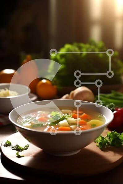 Σετ των 2 Intra Συλλεκτικό Ξύλινο Παζλ Plywood  4mm - Νόστιμο μπολ σούπας με φρέσκα λαχανικά και χυλοπίτες Σε Ξύλινο Κουτί - Διαστάσεις: 10x10 cm – 25 κομμάτια