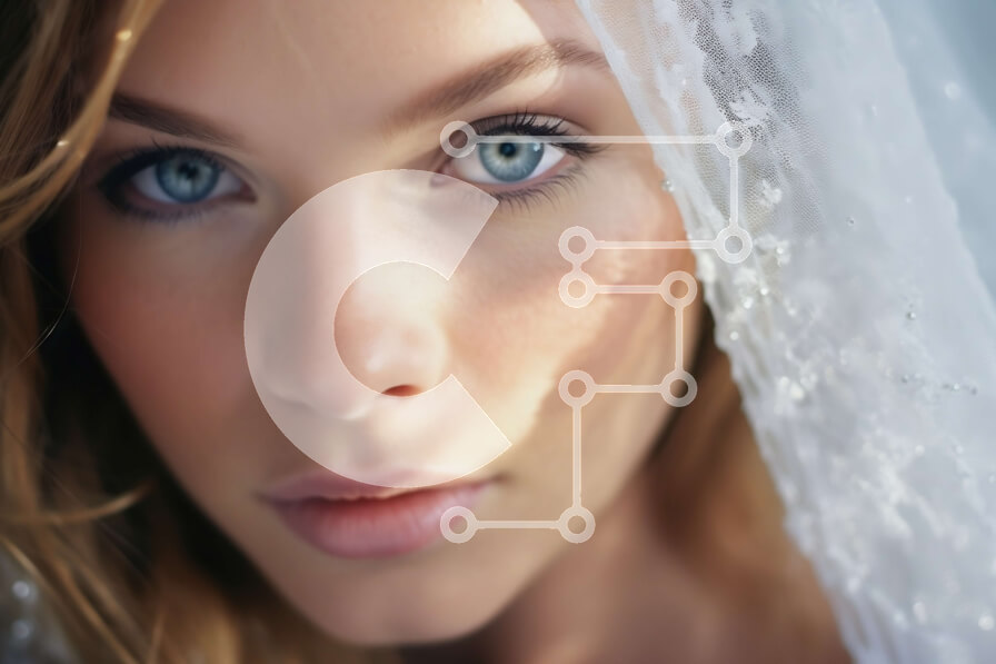 Intra Συλλεκτικό Ξύλινο Παζλ Plywood  4mm - Όμορφη νύφη που φορά ένα λευκό πέπλο και χαμογελά στην κάμερα Σε Ξύλινο Κουτί - Διαστάσεις Puzzle: 10x10 cm – 25 κομμάτια