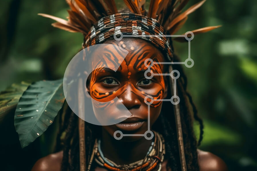 Intra Συλλεκτικό Ξύλινο Παζλ Plywood  4mm - Εκπληκτική εικόνα μιας γυναίκας με φυλετική βαφή προσώπου και φτερά στα μαλλιά της Σε Ξύλινο Κουτί - Διαστάσεις Puzzle: 10x10 cm – 25 κομμάτια