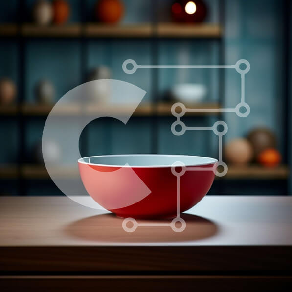 Intra Συλλεκτικό Ξύλινο Παζλ Plywood  4mm - Κόκκινο μπολ σε ξύλινο τραπέζι με φόντο ράφι Σε Ξύλινο Κουτί - Διαστάσεις Puzzle: 10x10 cm – 25 κομμάτια