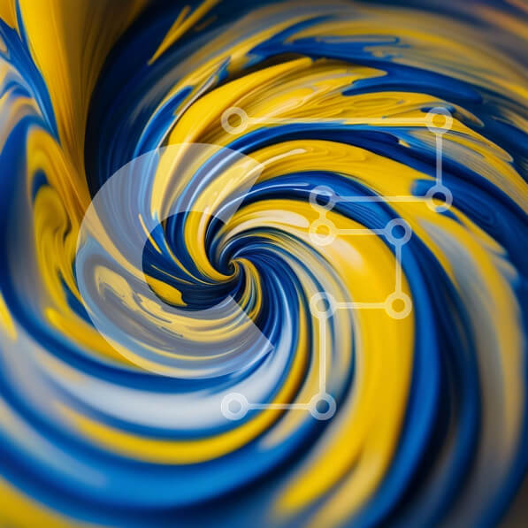 Intra Συλλεκτικό Ξύλινο Παζλ Plywood  4mm - Ζωντανό αφηρημένο έργο τέχνης του μπλε και κίτρινου χρώματος Swirl Σε Ξύλινο Κουτί - Διαστάσεις Puzzle: 10x10 cm – 25 κομμάτια