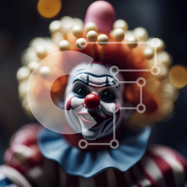 Intra Συλλεκτικό Ξύλινο Παζλ Plywood  4mm - Αστείος κλόουν με ριγέ περούκα και μπαλόνια Σε Ξύλινο Κουτί - Διαστάσεις Puzzle: 10x10 cm – 25 κομμάτια