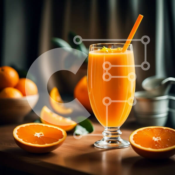 Σετ των 2 Intra Συλλεκτικό Ξύλινο Παζλ Plywood  4mm - Δροσιστικό ποτήρι χυμό πορτοκαλιού σε ξύλινο τραπέζι με φρέσκα πορτοκάλια Σε Ξύλινο Κουτί - Διαστάσεις: 10x10 cm – 25 κομμάτια