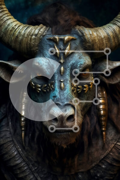 Σετ των 2 Intra Συλλεκτικό Ξύλινο Παζλ Plywood  4mm - Περίπλοκο κεφάλι ταύρου με λαμπερά μάτια: κοντινό πλάνο Σε Ξύλινο Κουτί - Διαστάσεις: 10x10 cm – 25 κομμάτια