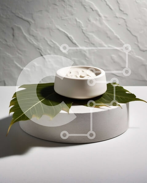 Intra Συλλεκτικό Ξύλινο Παζλ Plywood  4mm - Λευκό κεραμικό μπολ με φύλλο στην κορυφή σε ανοιχτό γκρι επιφάνεια Σε Ξύλινο Κουτί - Διαστάσεις: 10x10 cm – 25 κομμάτια