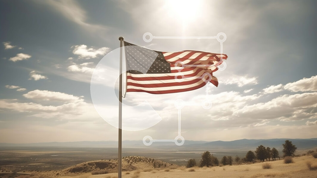 Intra Συλλεκτικό Ξύλινο Παζλ Plywood  4mm - Καθαρή και ηλιόλουστη μέρα με την αμερικανική σημαία να κυματίζει στην έρημο Σε Ξύλινο Κουτί - Διαστάσεις Puzzle: 10x10 cm – 25 κομμάτια