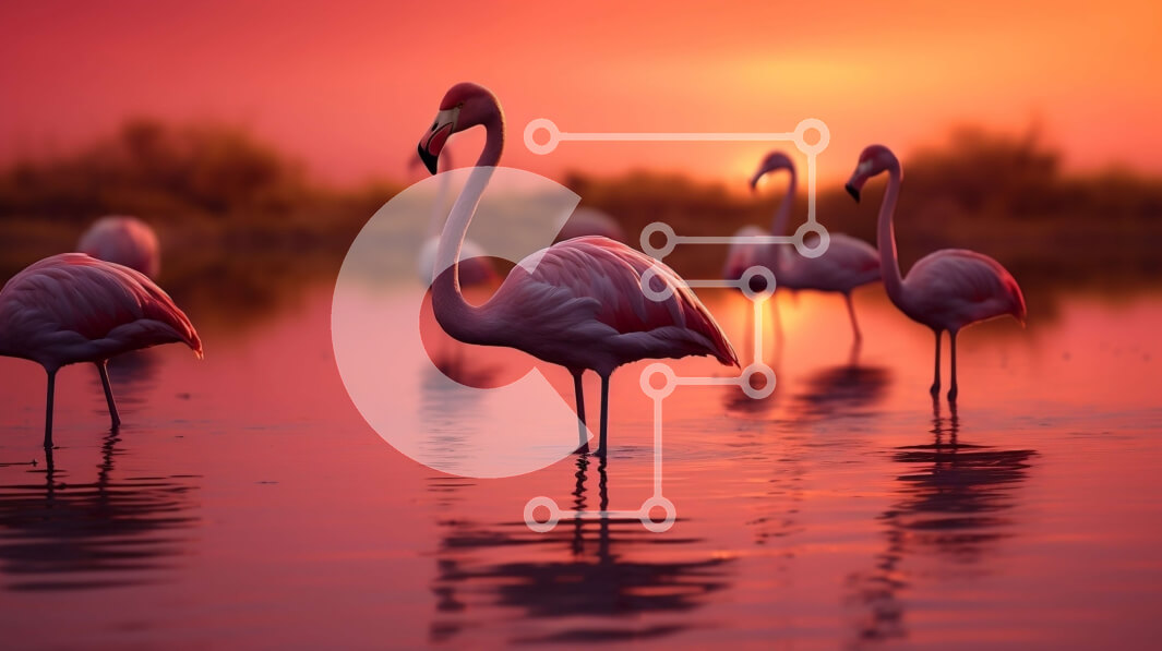 Intra Συλλεκτικό Ξύλινο Παζλ Plywood  4mm - Ομάδα φλαμίνγκο που στέκεται στα ρηχά νερά στο ηλιοβασίλεμα Σε Ξύλινο Κουτί - Διαστάσεις: 10x10 cm – 25 κομμάτια