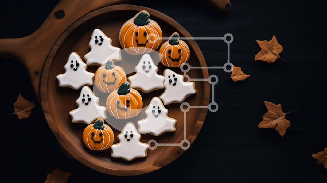 Intra Συλλεκτικό Ξύλινο Παζλ Plywood  4mm - Αποκριάτικα μπισκότα διακοσμημένα ως φαντάσματα και κολοκύθες Σε Ξύλινο Κουτί - Διαστάσεις: 10x10 cm – 25 κομμάτια