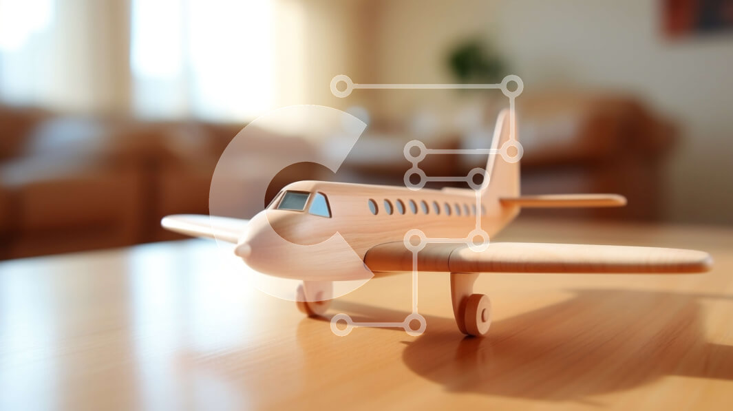 Intra Συλλεκτικό Ξύλινο Παζλ Plywood  4mm - Ξύλινο αεροπλάνο σε ένα τραπέζι σε ένα σαλόνι με θέα Σε Ξύλινο Κουτί - Διαστάσεις Puzzle: 10x10 cm – 25 κομμάτια