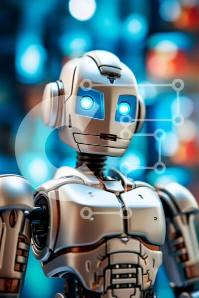 Intra Συλλεκτικό Ξύλινο Παζλ Plywood  4mm - Φουτουριστική εικόνα ενός μεταλλικού ανθρωποειδούς ρομπότ Σε Ξύλινο Κουτί - Διαστάσεις Puzzle: 10x10 cm – 25 κομμάτια