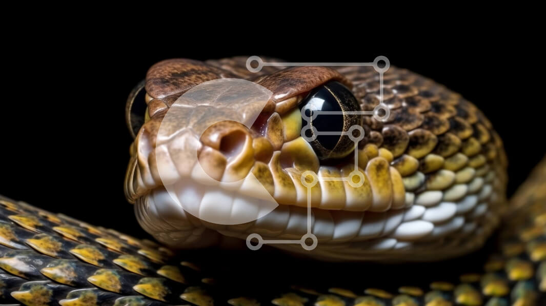 Σετ των 2 Intra Συλλεκτικό Ξύλινο Παζλ Plywood  4mm - Κοντινή εικόνα του κεφαλιού του φιδιού με κυνόδοντες και κίτρινα μάτια Σε Ξύλινο Κουτί - Διαστάσεις: 10x10 cm – 25 κομμάτια