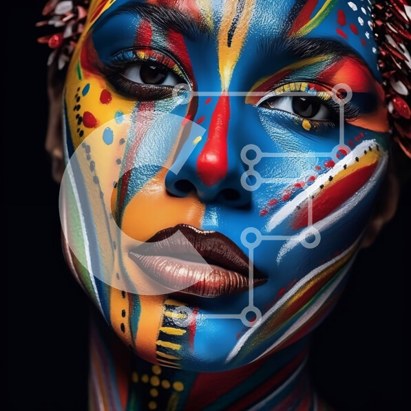 Intra Συλλεκτικό Ξύλινο Παζλ Plywood  4mm - Εκπληκτική εικόνα γυναίκας με πολύχρωμη ζωγραφική προσώπου Σε Ξύλινο Κουτί - Διαστάσεις Puzzle: 10x10 cm – 25 κομμάτια