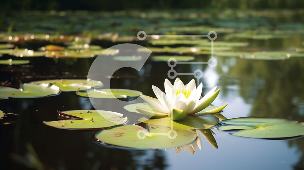 Intra Συλλεκτικό Ξύλινο Παζλ Plywood  4mm - Όμορφη εικόνα του λουλουδιού λευκού νούφαρου στη λίμνη Σε Ξύλινο Κουτί - Διαστάσεις: 10x10 cm – 25 κομμάτια