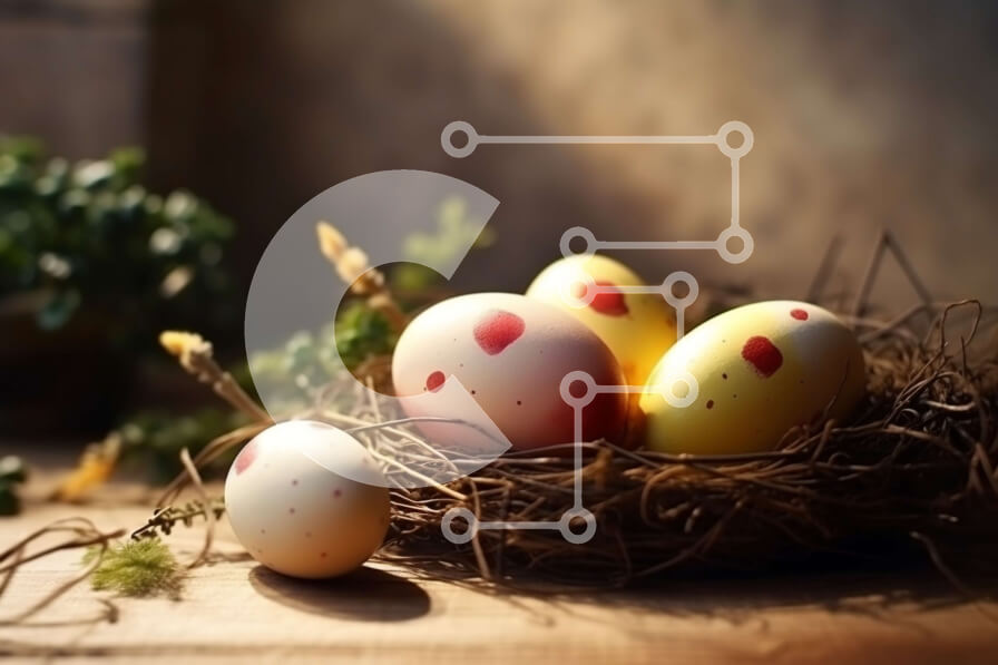 Intra Συλλεκτικό Ξύλινο Παζλ Plywood  4mm - Όμορφη εικόνα της φωλιάς των πασχαλινών αυγών σε ένα ξύλινο τραπέζι Σε Ξύλινο Κουτί - Διαστάσεις: 10x10 cm – 25 κομμάτια