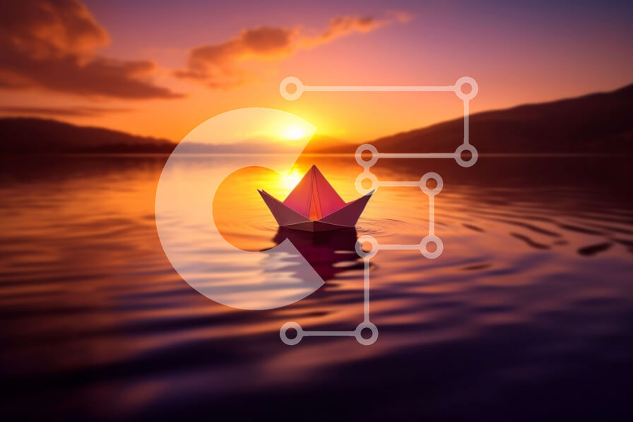 Intra Συλλεκτικό Ξύλινο Παζλ Plywood  4mm - Γαλήνια εικόνα του χάρτινου σκάφους που επιπλέει στο νερό στο ηλιοβασίλεμα Σε Ξύλινο Κουτί - Διαστάσεις Puzzle: 10x10 cm – 25 κομμάτια