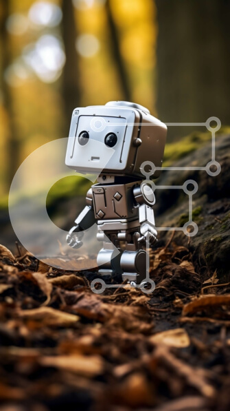 Intra Συλλεκτικό Ξύλινο Παζλ Plywood  4mm - Συναρπαστική εικόνα ενός ρομπότ σε ένα φυσικό περιβάλλον Σε Ξύλινο Κουτί - Διαστάσεις Puzzle: 10x10 cm – 25 κομμάτια