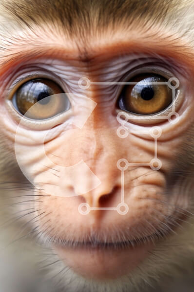 Σετ των 2 Intra Συλλεκτικό Ξύλινο Παζλ Plywood  4mm - Κοντινή εικόνα του προσώπου ενός πιθήκου με λεπτομερή χαρακτηριστικά Σε Ξύλινο Κουτί - Διαστάσεις: 10x10 cm – 25 κομμάτια