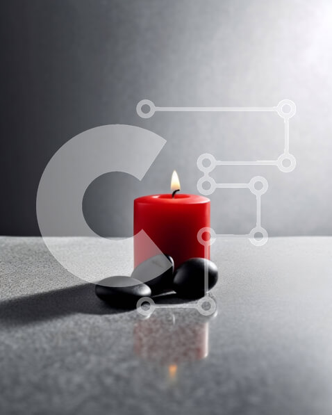 Intra Συλλεκτικό Ξύλινο Παζλ Plywood  4mm - Όμορφη εικόνα κόκκινου κεριού με μαύρες πέτρες σε γκρίζα επιφάνεια Σε Ξύλινο Κουτί - Διαστάσεις: 10x10 cm – 25 κομμάτια