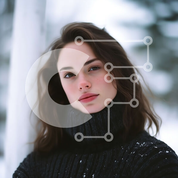 Intra Συλλεκτικό Ξύλινο Παζλ Plywood  4mm - Γυναίκα σε ένα χιονισμένο τοπίο που φορά ένα σκούρο πουλόβερ με ζιβάγκο Σε Ξύλινο Κουτί - Διαστάσεις Puzzle: 10x10 cm – 25 κομμάτια