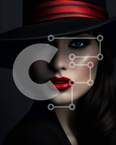 Intra Συλλεκτικό Ξύλινο Παζλ Plywood  4mm - Κομψή γυναίκα με μαύρο καπέλο και έντονο κόκκινο κραγιόν Σε Ξύλινο Κουτί - Διαστάσεις Puzzle: 10x10 cm – 25 κομμάτια