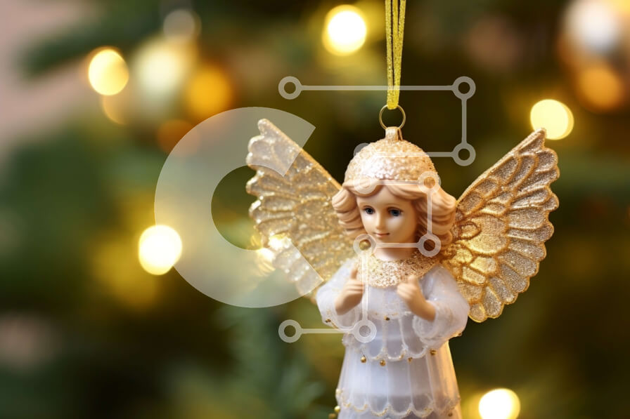 Intra Συλλεκτικό Ξύλινο Παζλ Plywood  4mm - Χρυσό και λευκό στολίδι αγγέλου που κρέμεται από το χριστουγεννιάτικο δέντρο Σε Ξύλινο Κουτί - Διαστάσεις: 10x10 cm – 25 κομμάτια