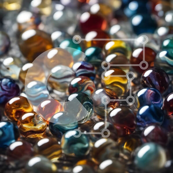 Intra Συλλεκτικό Ξύλινο Παζλ Plywood  4mm - Ομάδα πολύχρωμων μαρμάρων σε σκοτεινή επιφάνεια Σε Ξύλινο Κουτί - Διαστάσεις: 10x10 cm – 25 κομμάτια