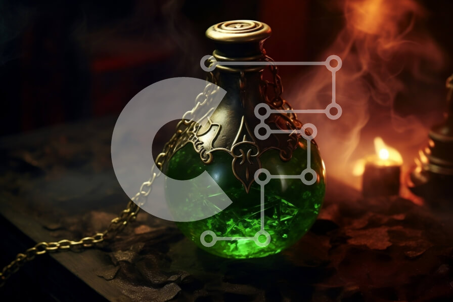 Intra Συλλεκτικό Ξύλινο Παζλ Plywood  4mm - Πράσινο υγρό μπουκάλι με αλυσίδα - Φωτογραφία Αρχείου Σε Ξύλινο Κουτί - Διαστάσεις: 10x10 cm – 25 κομμάτια