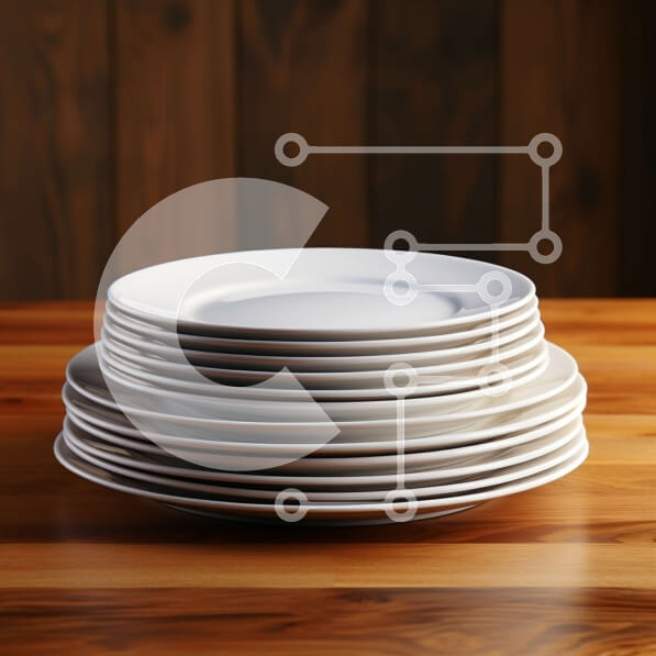 Σετ των 2 Intra Συλλεκτικό Ξύλινο Παζλ Plywood  4mm - Καθαρή και οργανωμένη στοίβα από λευκά πιάτα σε ένα ξύλινο τραπέζι Σε Ξύλινο Κουτί - Διαστάσεις: 10x10 cm – 25 κομμάτια