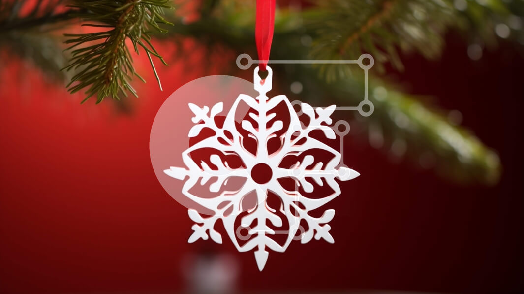 Intra Συλλεκτικό Ξύλινο Παζλ Plywood  4mm - Λευκό στολίδι με νιφάδα χιονιού που κρέμεται από κλαδί δέντρου Σε Ξύλινο Κουτί - Διαστάσεις: 10x10 cm – 25 κομμάτια