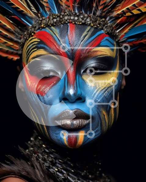 Intra Συλλεκτικό Ξύλινο Παζλ Plywood  4mm - Σοβαρή γυναίκα με πολύχρωμη ζωγραφική προσώπου και κόμμωση Σε Ξύλινο Κουτί - Διαστάσεις Puzzle: 10x10 cm – 25 κομμάτια