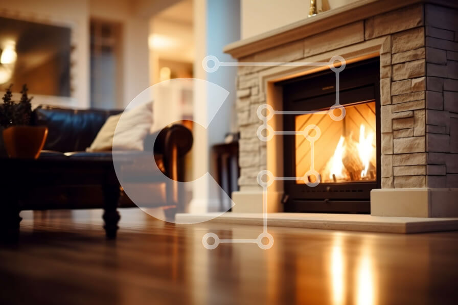 Intra Συλλεκτικό Ξύλινο Παζλ Plywood  4mm - Άνετο σαλόνι με τζάκι και άνετους δερμάτινους καναπέδες Σε Ξύλινο Κουτί - Διαστάσεις Puzzle: 10x10 cm – 25 κομμάτια