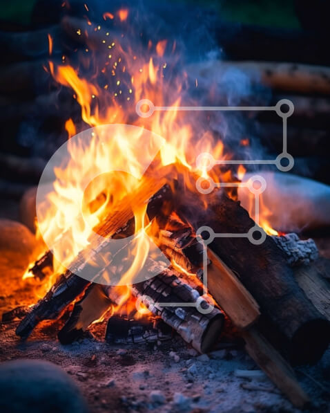 Intra Συλλεκτικό Ξύλινο Παζλ Plywood  4mm - Πανέμορφη εικόνα της φωτιάς με κορμούς που καίγονται έντονα τη νύχτα Σε Ξύλινο Κουτί - Διαστάσεις Puzzle: 10x10 cm – 25 κομμάτια