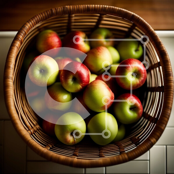 Σετ των 2 Intra Συλλεκτικό Ξύλινο Παζλ Plywood  4mm - Όμορφη εικόνα με κόκκινα και πράσινα μήλα σε ένα καλάθι σε έναν πάγκο κουζίνας Σε Ξύλινο Κουτί - Διαστάσεις: 10x10 cm – 25 κομμάτια