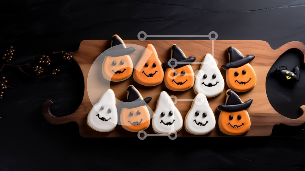 Σετ των 2 Intra Συλλεκτικό Ξύλινο Παζλ Plywood  4mm - Μπισκότα με θέμα το Halloween σε ξύλινη σανίδα κοπής Σε Ξύλινο Κουτί - Διαστάσεις: 10x10 cm – 25 κομμάτια