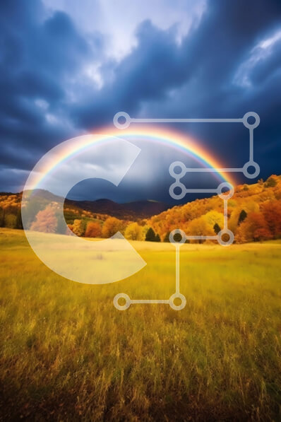 Σετ των 2 Intra Συλλεκτικό Ξύλινο Παζλ Plywood  4mm - Όμορφη εικόνα ενός ουράνιου τόξου πάνω από ένα χωράφι με γρασίδι Σε Ξύλινο Κουτί - Διαστάσεις: 10x10 cm – 25 κομμάτια