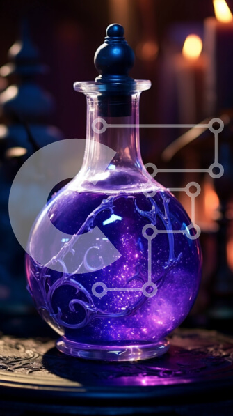 Intra Συλλεκτικό Ξύλινο Παζλ Plywood  4mm - Σαγηνευτική εικόνα μωβ υγρού σε μπουκάλι με κεριά Σε Ξύλινο Κουτί - Διαστάσεις: 10x10 cm – 25 κομμάτια