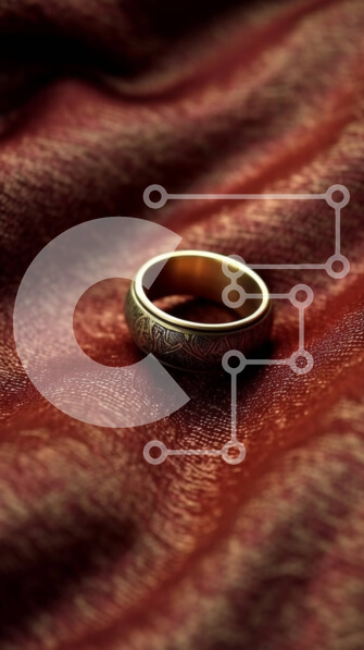 Intra Συλλεκτικό Ξύλινο Παζλ Plywood  4mm - Όμορφο χρυσό δαχτυλίδι σε φόντο ζωηρό κόκκινο ύφασμα Σε Ξύλινο Κουτί - Διαστάσεις Puzzle: 10x10 cm – 25 κομμάτια