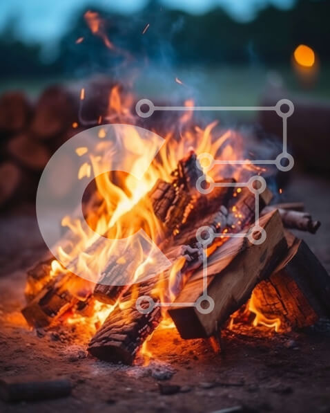 Intra Συλλεκτικό Ξύλινο Παζλ Plywood  4mm - Φωτιά με αναμμένα κούτσουρα σε φόντο σκοτεινού ουρανού Σε Ξύλινο Κουτί - Διαστάσεις Puzzle: 10x10 cm – 25 κομμάτια