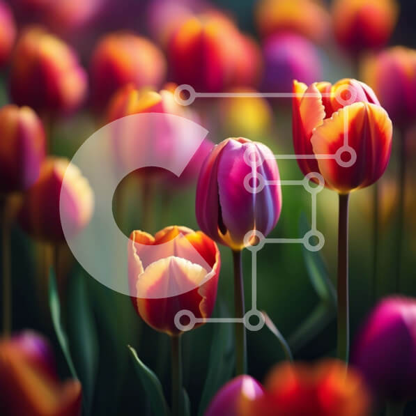 Intra Συλλεκτικό Ξύλινο Παζλ Plywood  4mm - Ζωντανό χωράφι τουλιπών με κόκκινα, ροζ και κίτρινα πέταλα Σε Ξύλινο Κουτί - Διαστάσεις: 10x10 cm – 25 κομμάτια