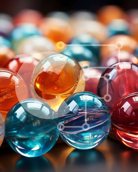 Intra Συλλεκτικό Ξύλινο Παζλ Plywood  4mm - Ζωντανό κοντινό πλάνο από πολύχρωμα γυάλινα μάρμαρα Σε Ξύλινο Κουτί - Διαστάσεις: 10x10 cm – 25 κομμάτια