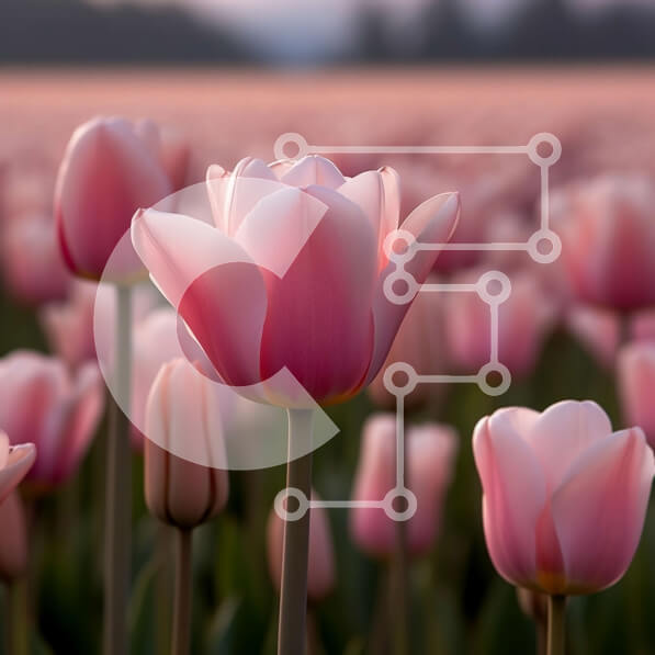 Intra Συλλεκτικό Ξύλινο Παζλ Plywood  4mm - Εκπληκτική εικόνα ενός χωραφιού με ροζ τουλίπες στο ηλιοβασίλεμα Σε Ξύλινο Κουτί - Διαστάσεις: 10x10 cm – 25 κομμάτια