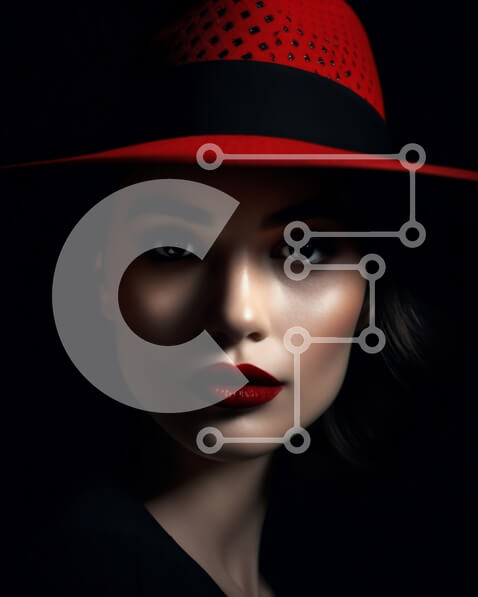 Intra Συλλεκτικό Ξύλινο Παζλ Plywood  4mm - Εκπληκτικό πορτρέτο μιας γυναίκας με κόκκινο καπέλο και κραγιόν σε σκούρο φόντο Σε Ξύλινο Κουτί - Διαστάσεις Puzzle: 10x10 cm – 25 κομμάτια