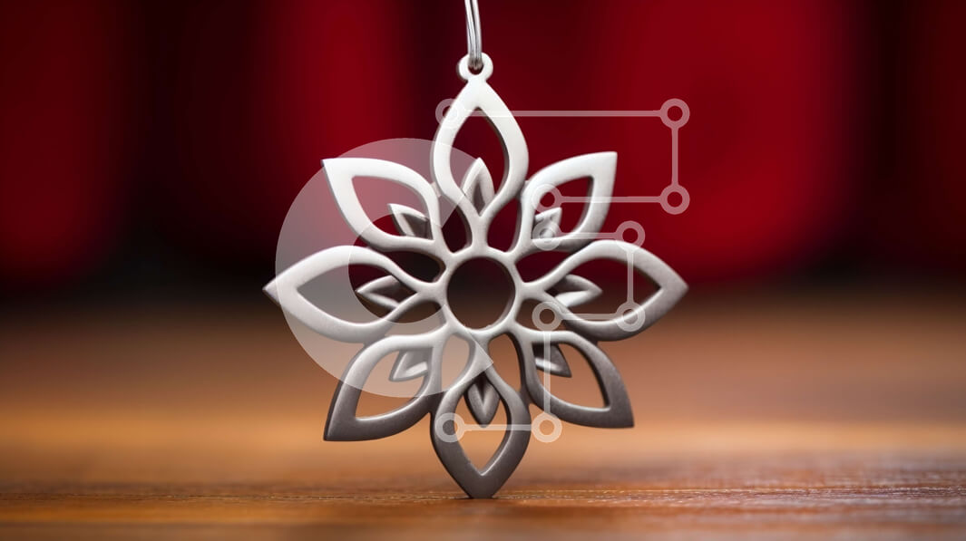 Intra Συλλεκτικό Ξύλινο Παζλ Plywood  4mm - Ασημένιο στολίδι νιφάδα χιονιού στο τραπέζι με κόκκινες κουρτίνες Σε Ξύλινο Κουτί - Διαστάσεις Puzzle: 10x10 cm – 25 κομμάτια